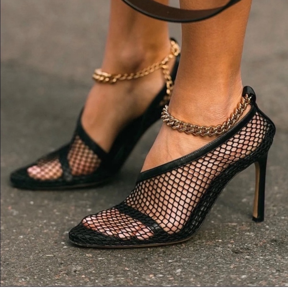 NEW Bottega Veneta chain macrame mesh sandal heels